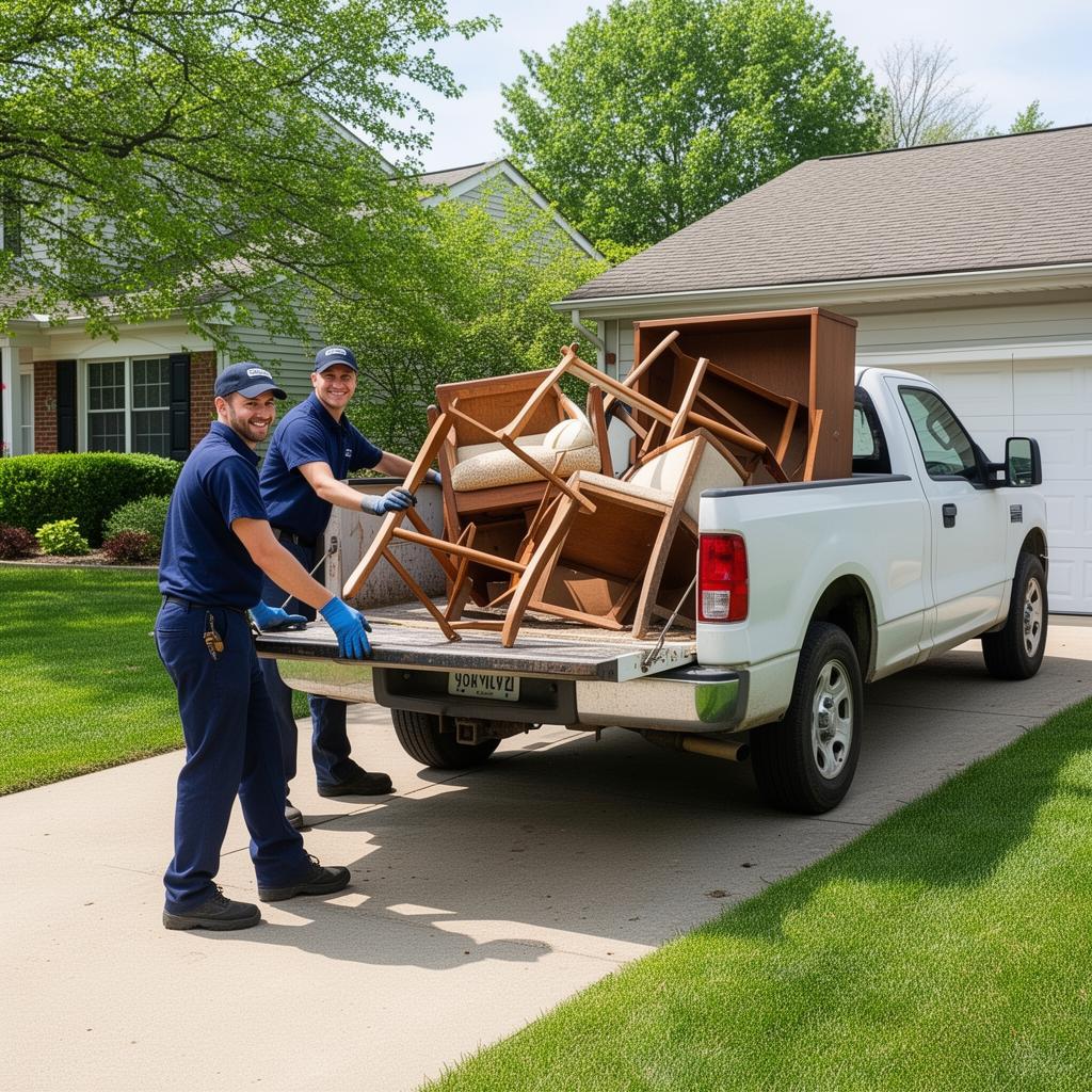 Junk removal crew loading a truck